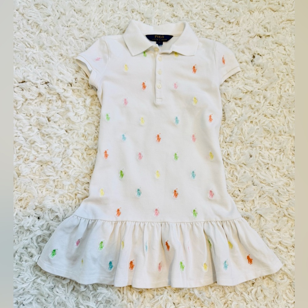 Polo by Ralph Lauren Kids White Polo Dress with Multicolor Embroidery size 6